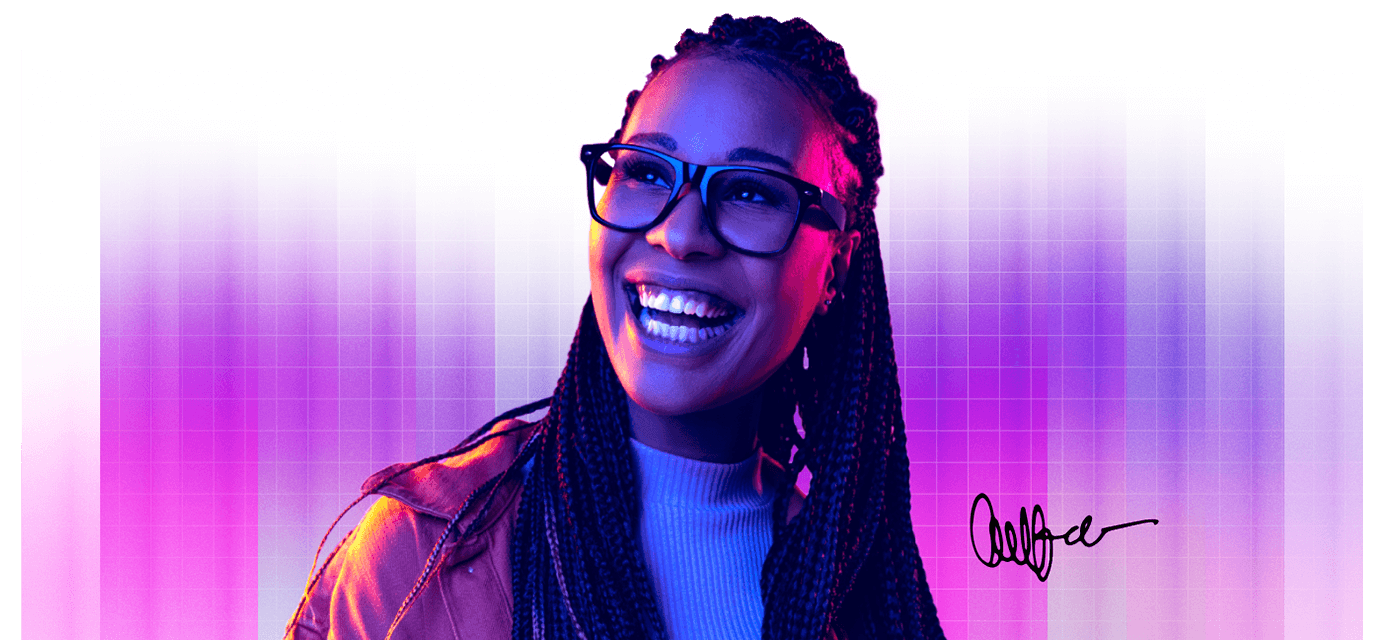 Smiling woman wearing glasses