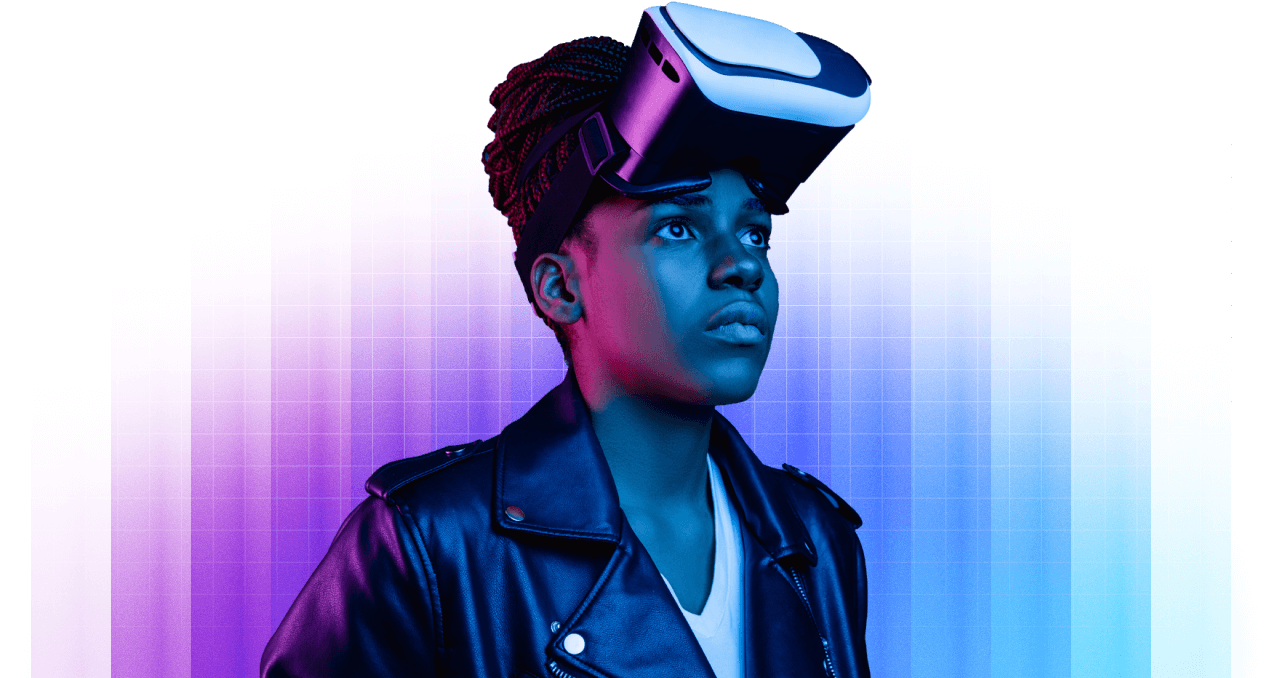 Person wearing a virtual reality headset